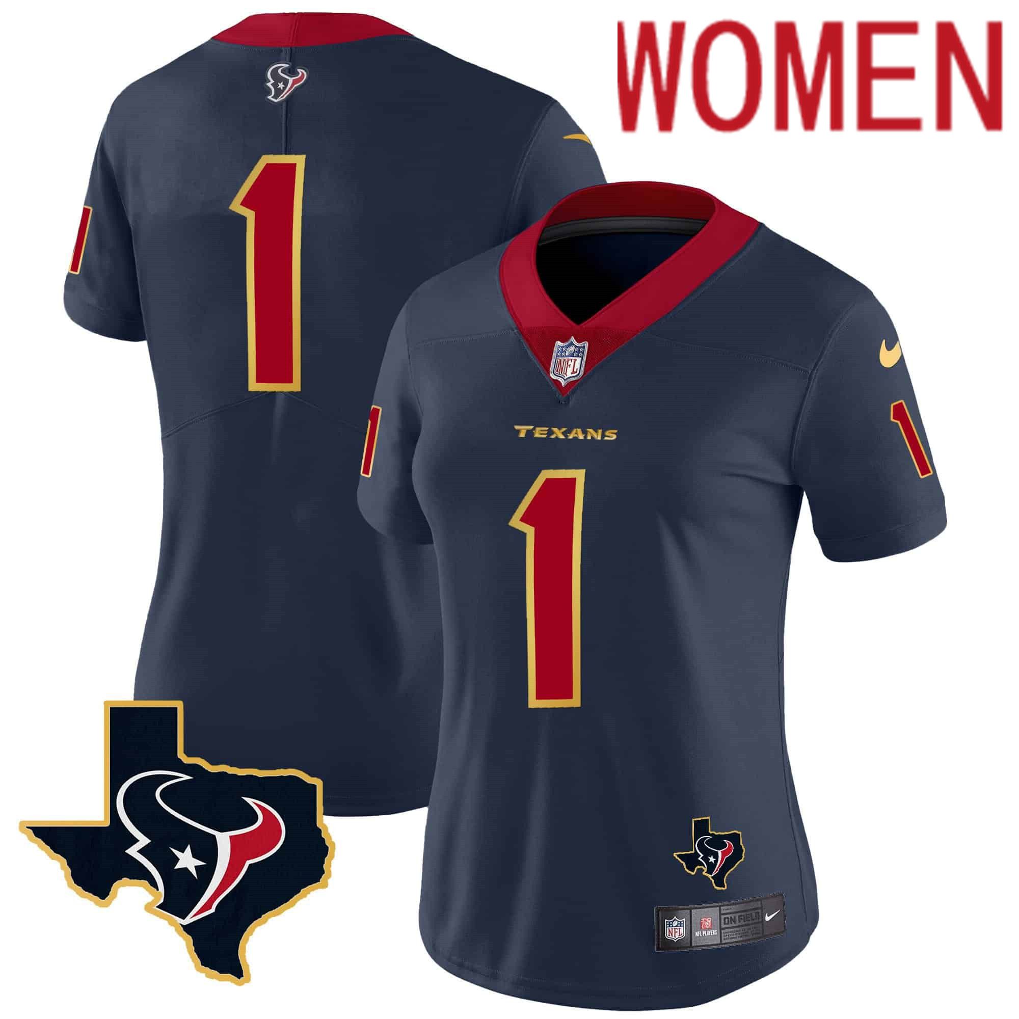 Women Houston Texans #1 Diggs Dark blue Gold 2024 Nike Trim Vapor NFL Jersey style 1
